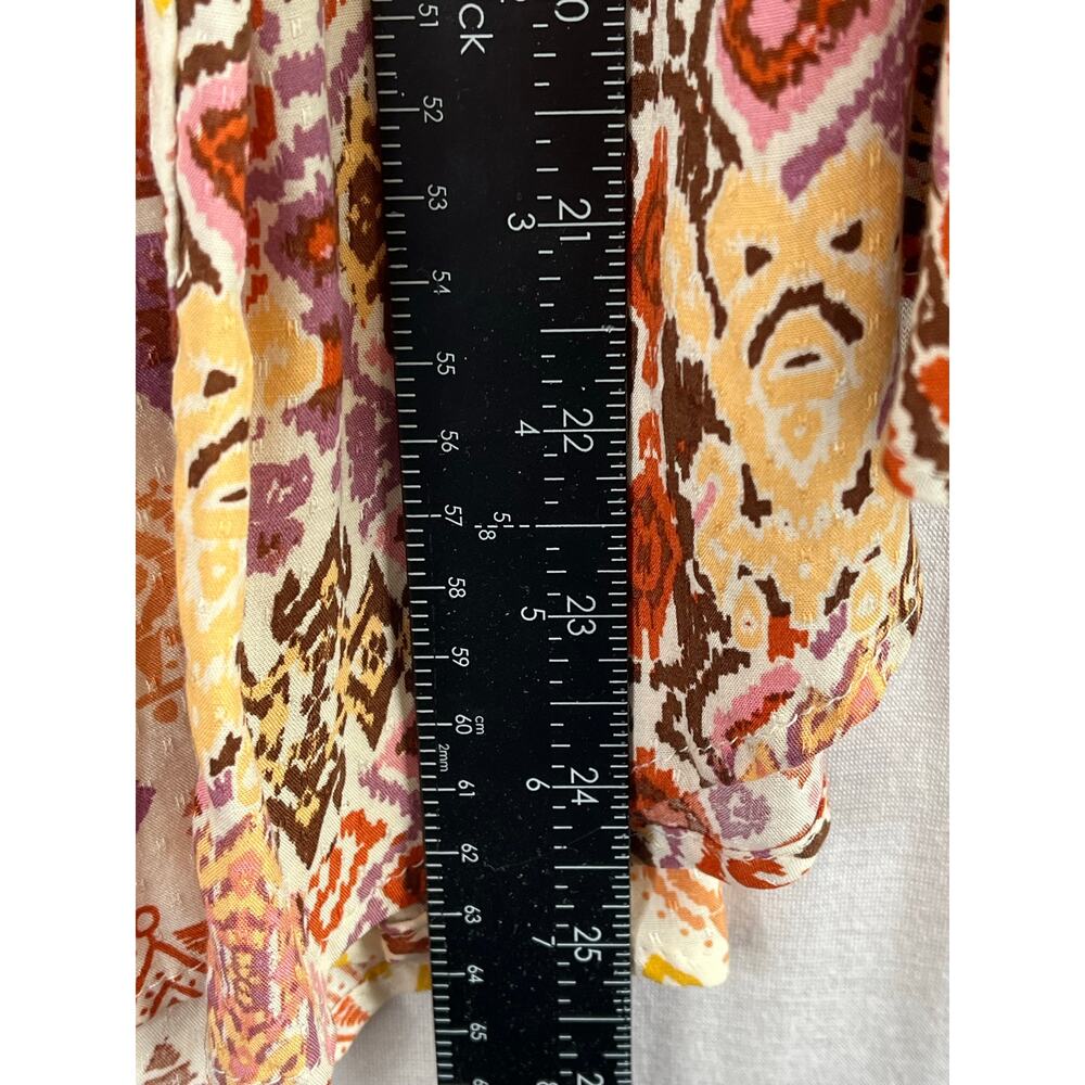 Cato button up long bell sleeved boho flowy print top, size XL, EUC - Picture 7 of 9